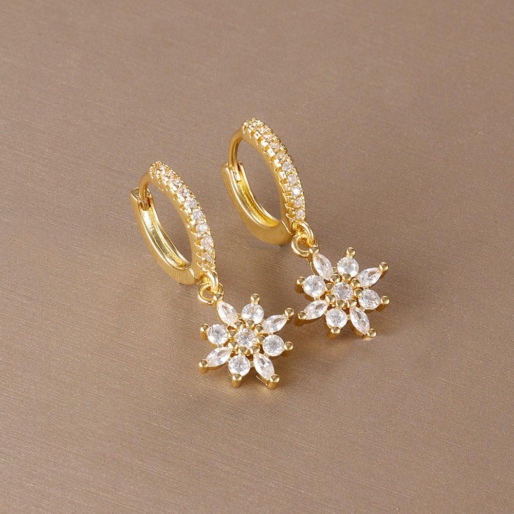 Zircon Full-diamond Flower And Star Earrings