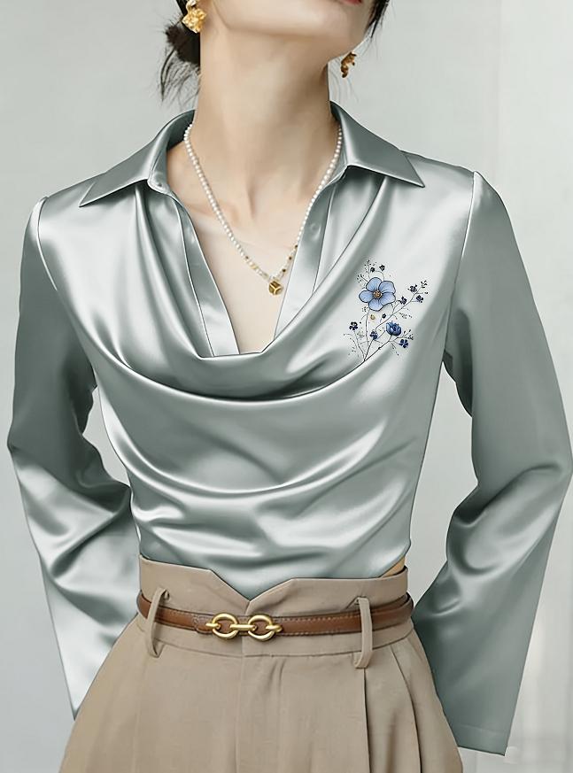 Women's French-style Elegant Printed Collared Long-sleeved Slim-fit Shirt