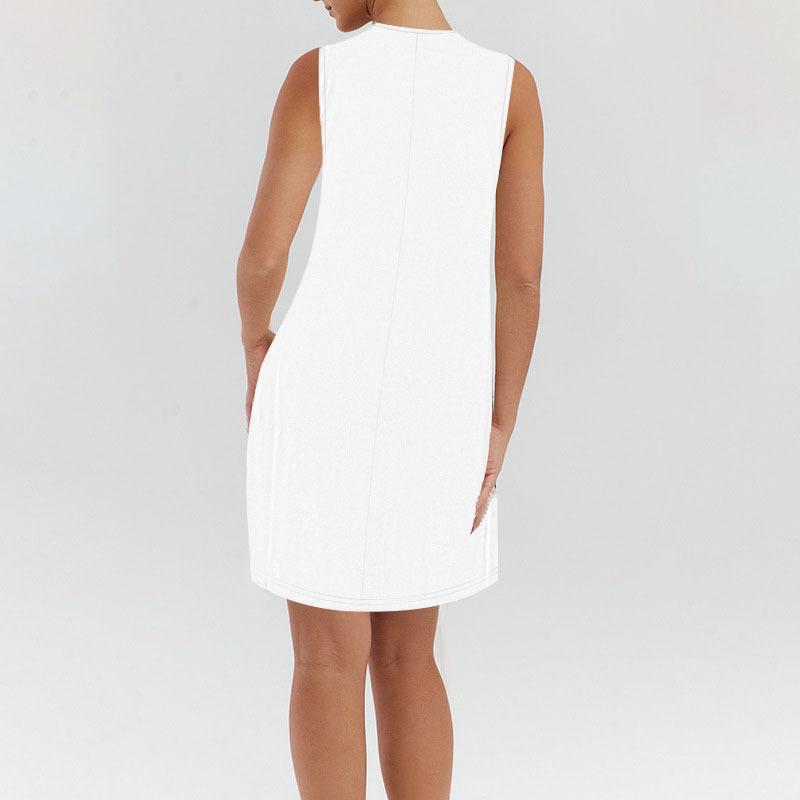 Women Spring Summer Minimalist Elegant Dress, Solid Color V Neck Sleeveless Dress With Metal Buttons
