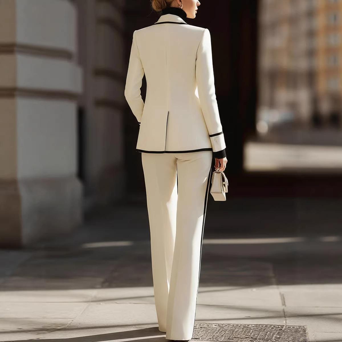 Long Sleeve Lapel Double Breasted Suit Jacket Casual Suit Pants Set