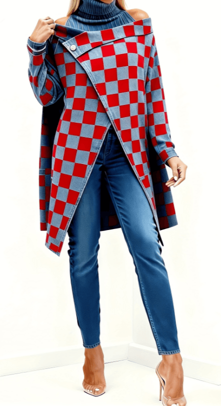 Simple And Stylish Two-piece Suit, Asymmetrical Top, Slim-fit Trousers