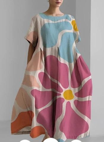 Women's Round Neck Fashion Short Sleeve Printed Dress