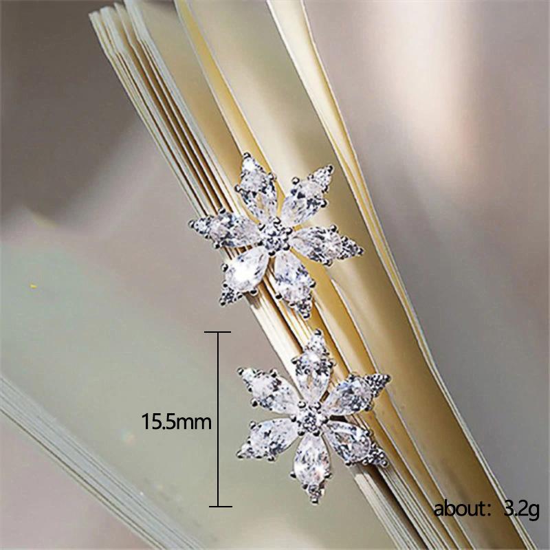 Minimalist Snowflake And Flower Diamond-studded Zircon Stud Earrings