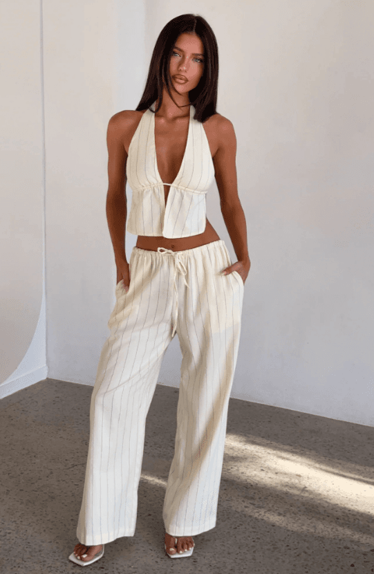 Halter Top And Wide-Leg Pants Two-Piece Set