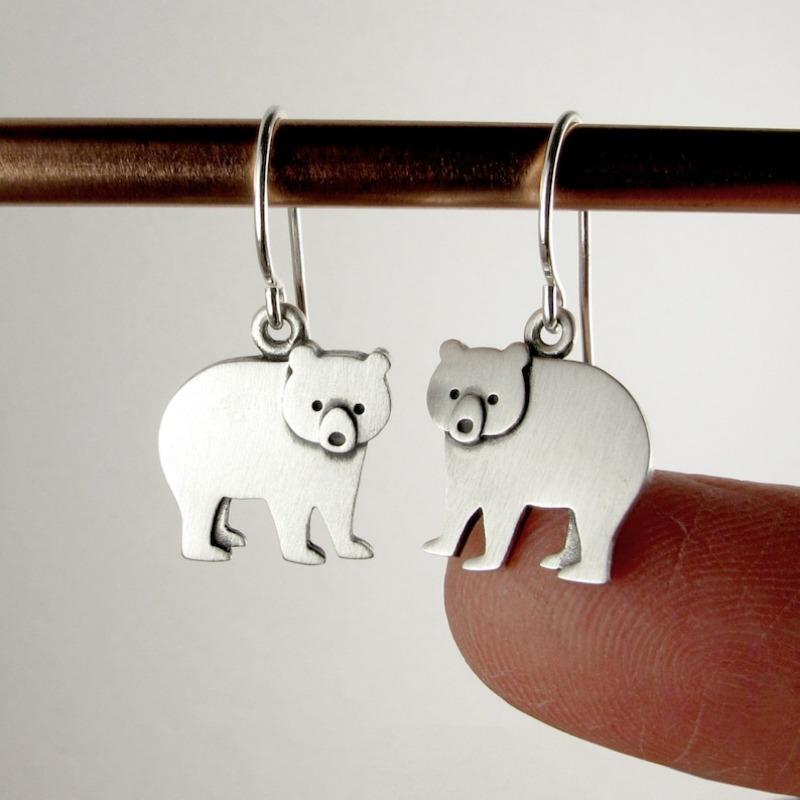 Retro Tibetan Silver Little Bear Earrings