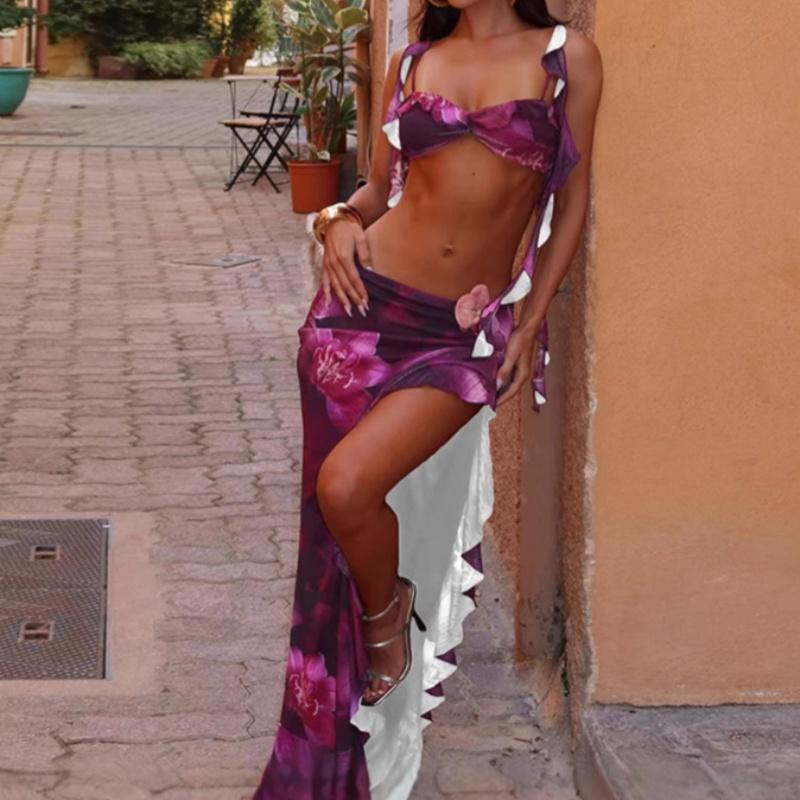 French Street Vacation Frill Printing Suit