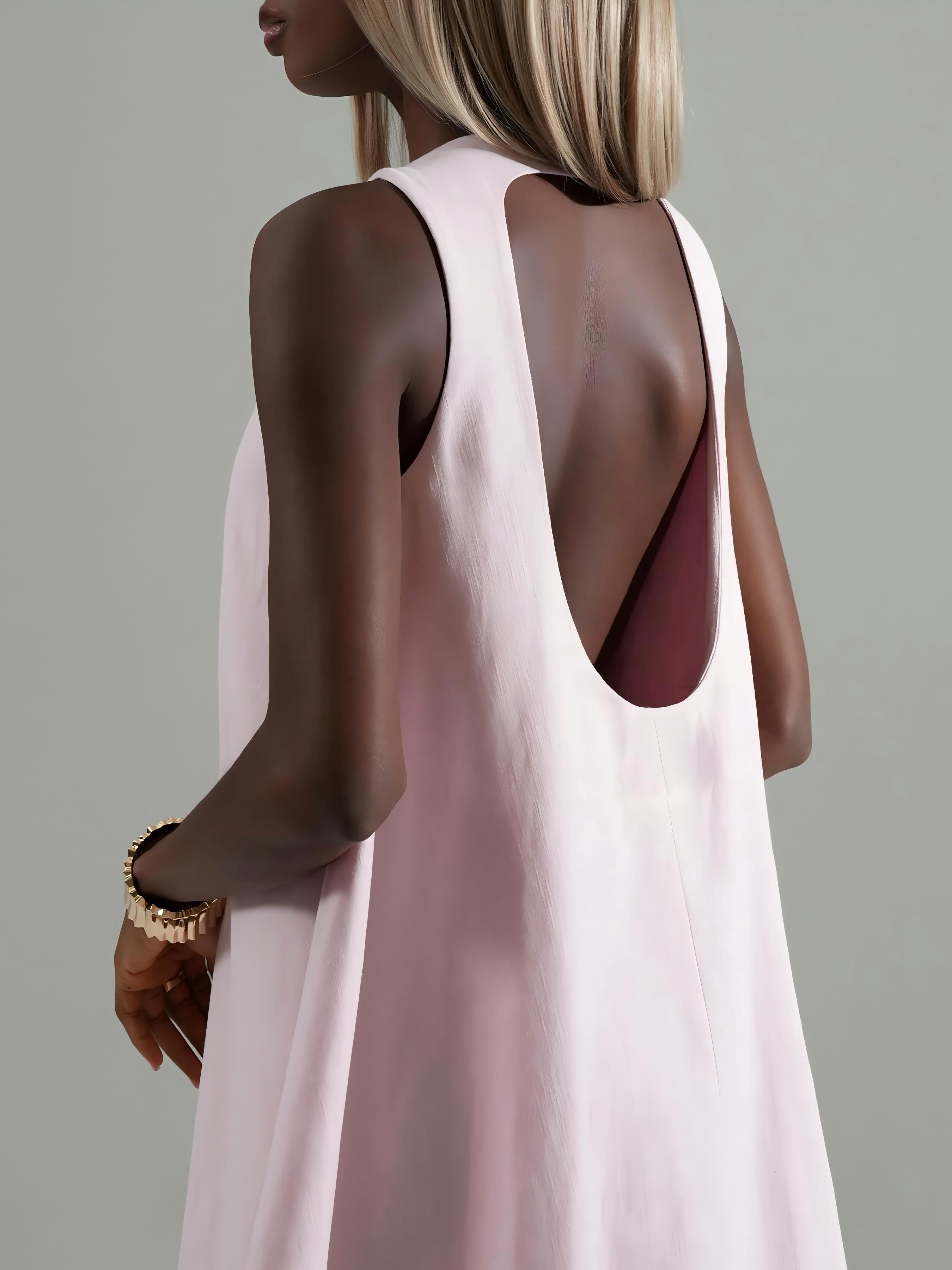 Halter Neck U-Back Irregular Bubble Hem Midi Dress