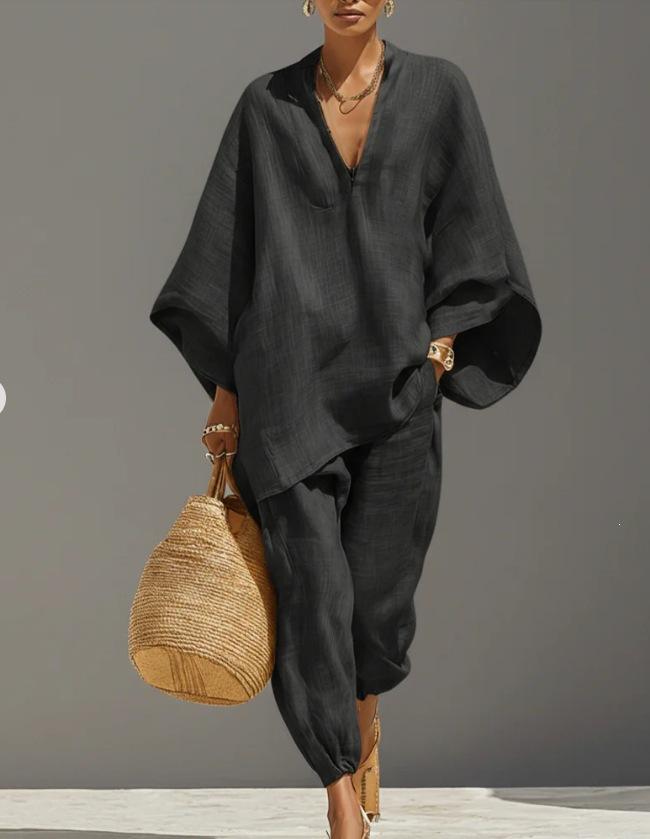 Casual Relaxed And Loose Pure Color Shirt Set