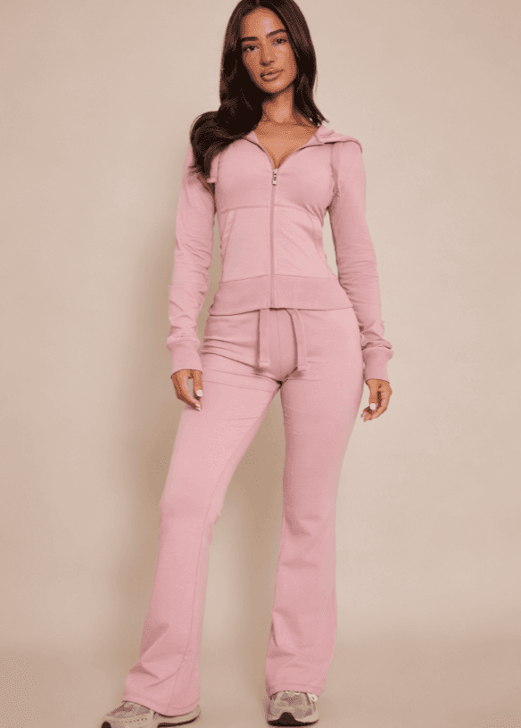 Hot Girl Style Hooded Zip Slim Fit Sweatshirt  Flared Pants Casual Two-Piece Set