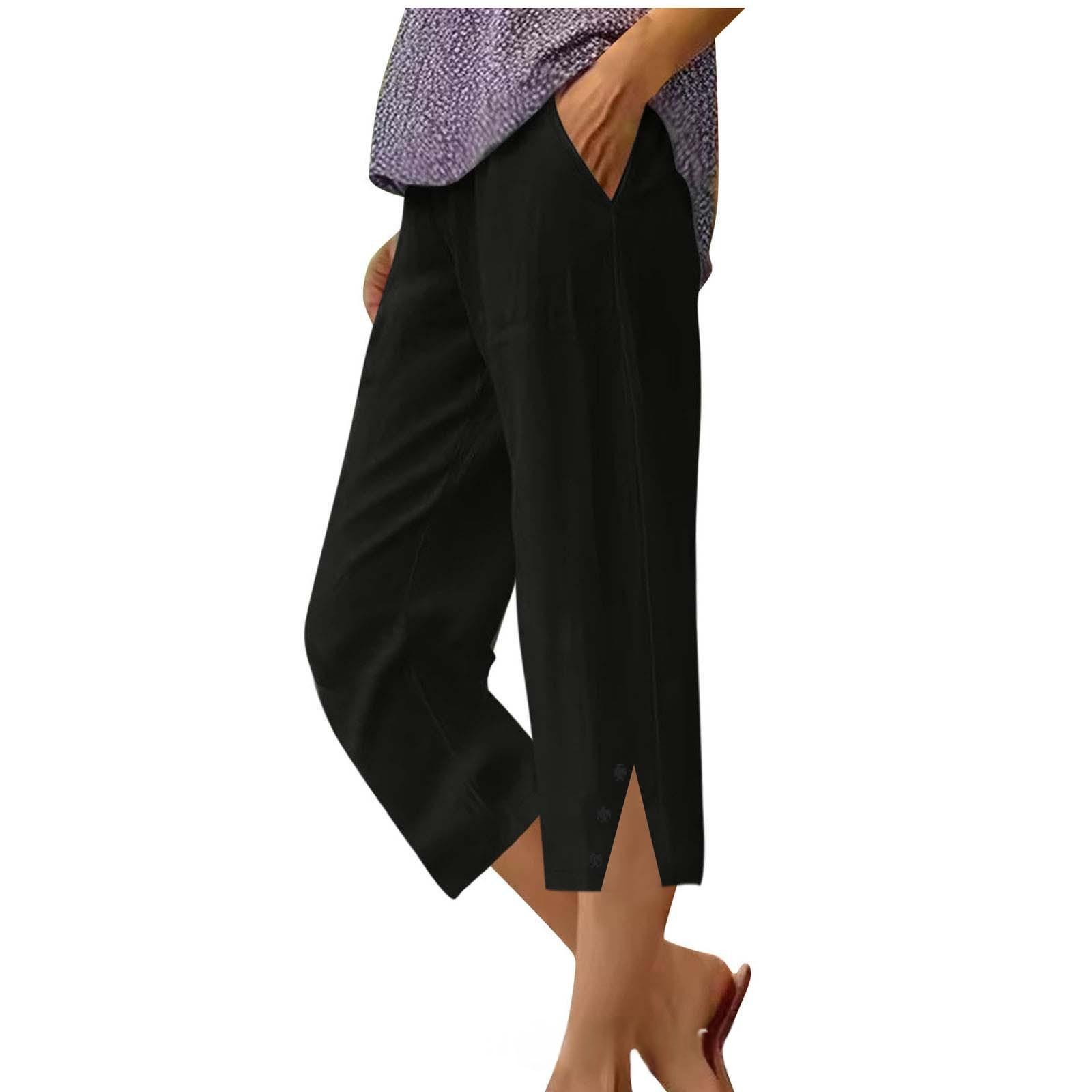 Womens Solid-color Casual Loose-fit Pants With Pockets