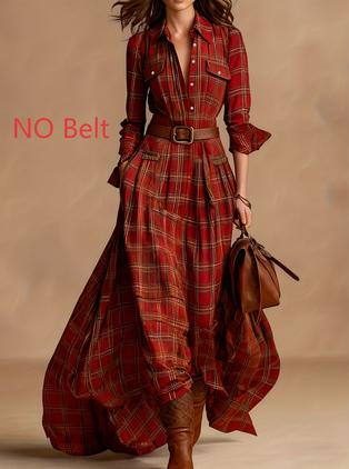 Large Size Women's Clothing French Retro Grid Slim Irregular Dress