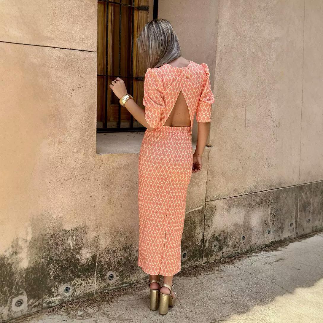 Women's Mid-sleeve Cropped Top Floral Print Slit Skirt Suit
