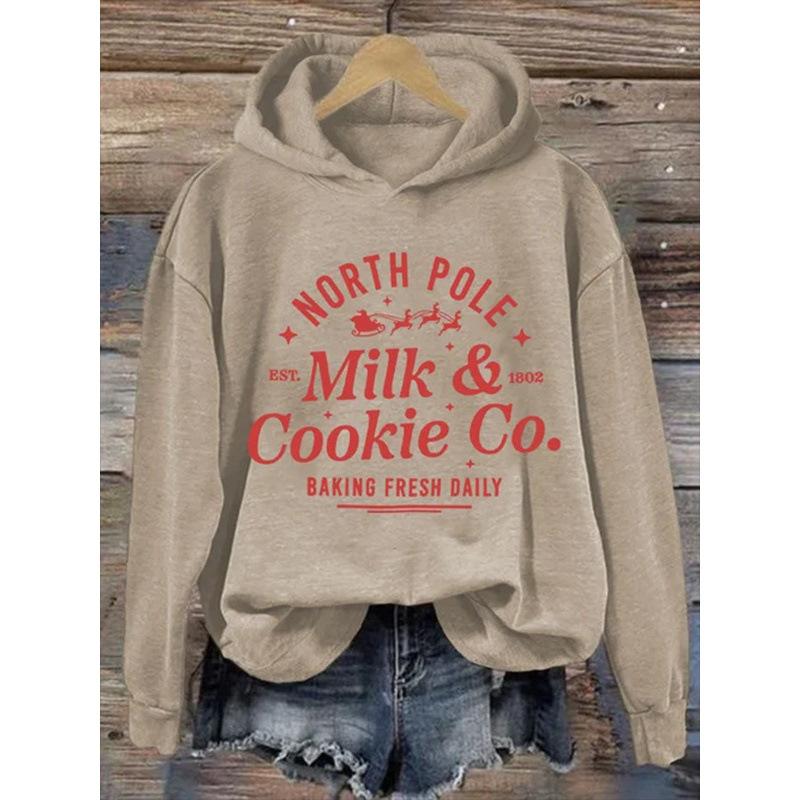 Womens Printed Hooded Long-Sleeve Pullover Sweatshirt