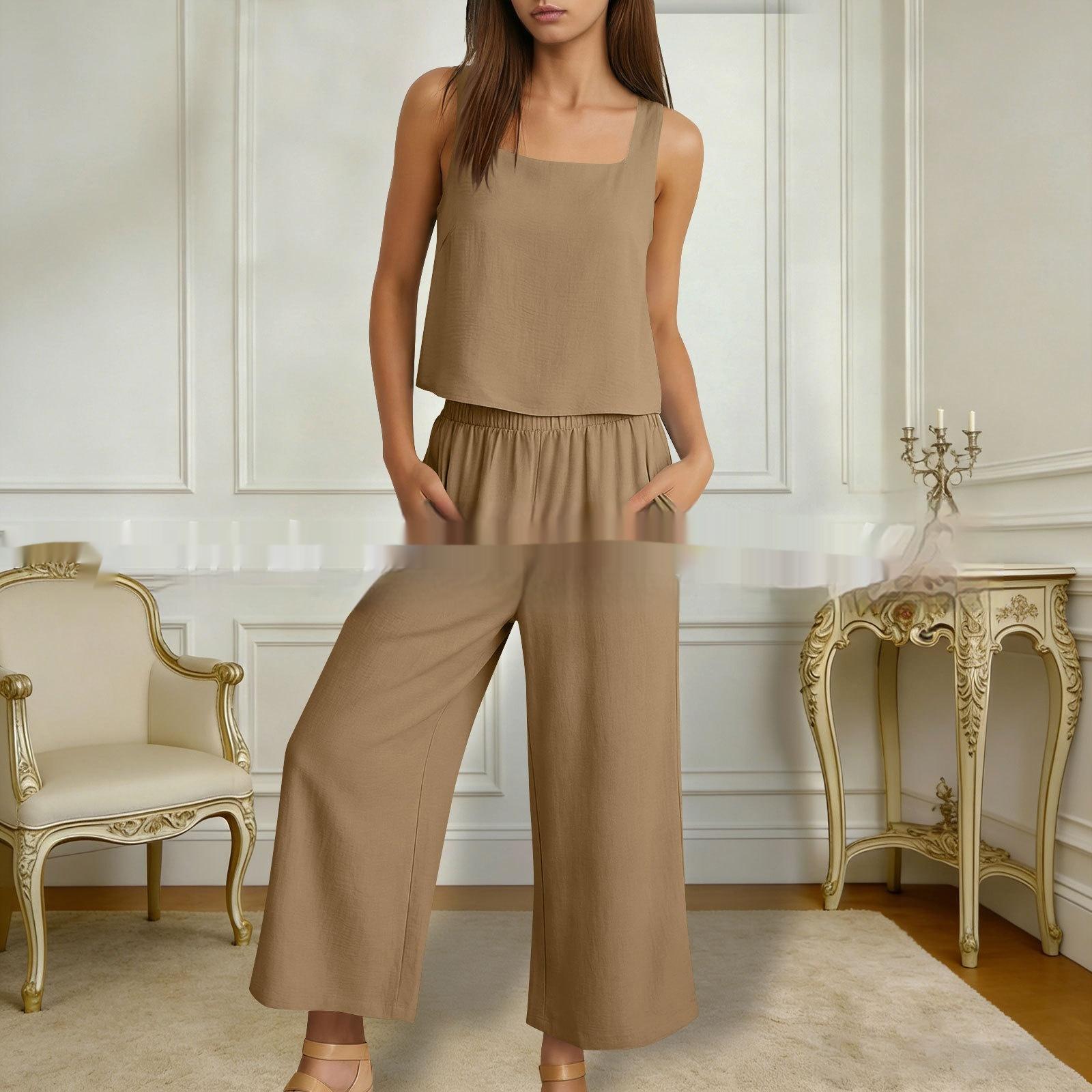 European And American-style Sleeveless Vest And Wide-leg Pants Set For Women