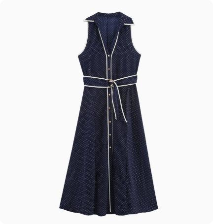 Temperament Polka Dot Shirt Style Midi Skirt Dress