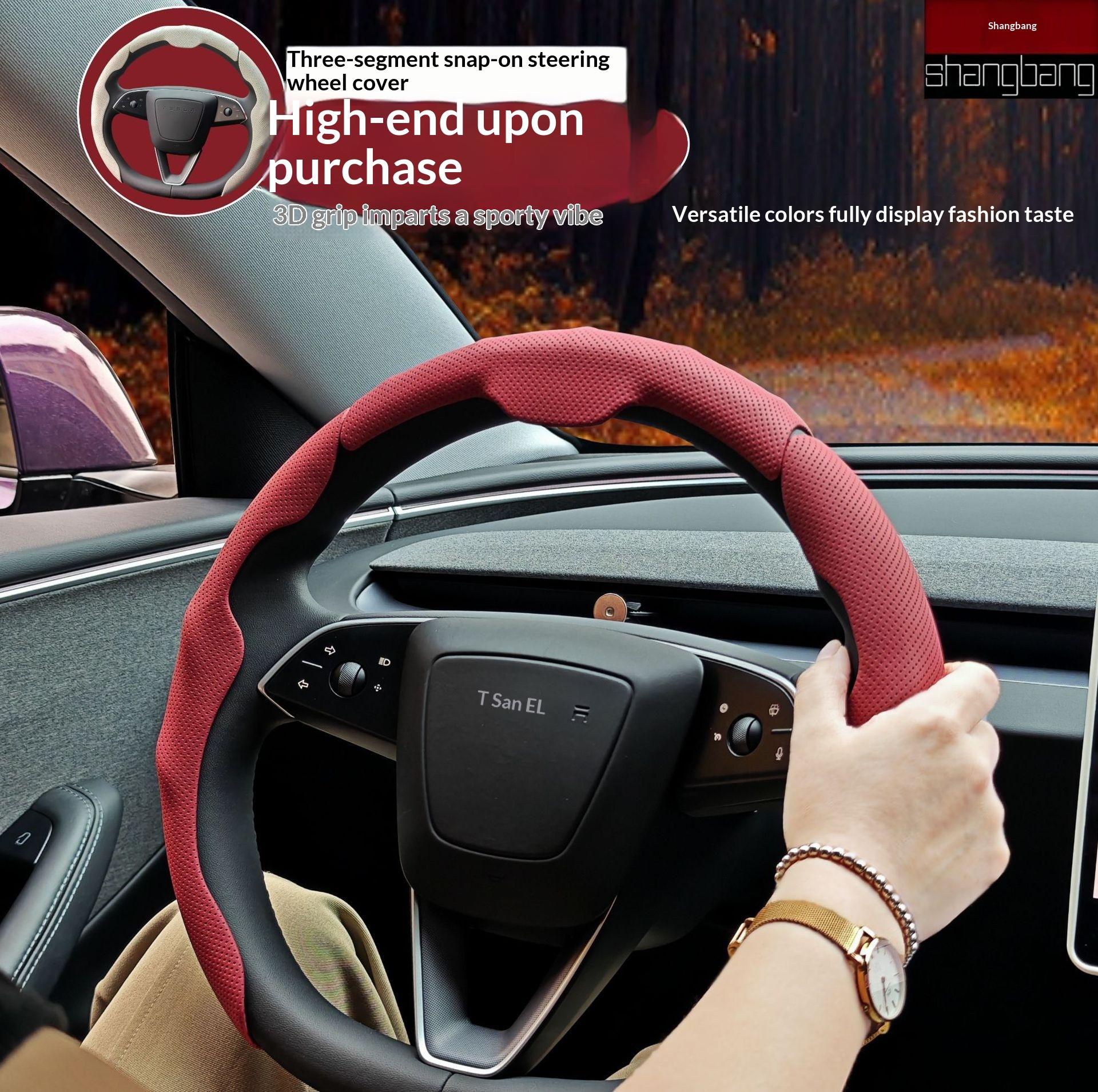 Car Leather Non-Slip Sweat-Absorbent Wear-Resistant Card Holder Car Steering Wheel Cover