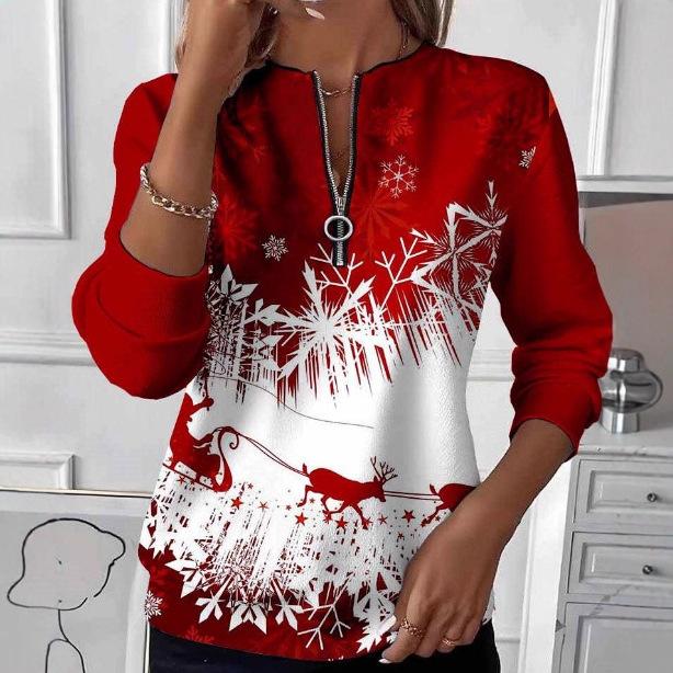 Long Sleeve Women's T-Shirt Halloween Christmas Print Sweatshirt Casual Sweater Top