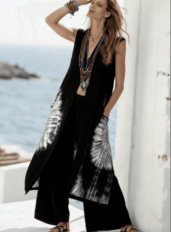 French Leisure Vacation Style Sleeveless Outerwear Set