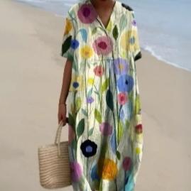 Plus Size Women's Blouse Short Sleeve Dress Creative Fish Pattern Vacation Style Dress Factory