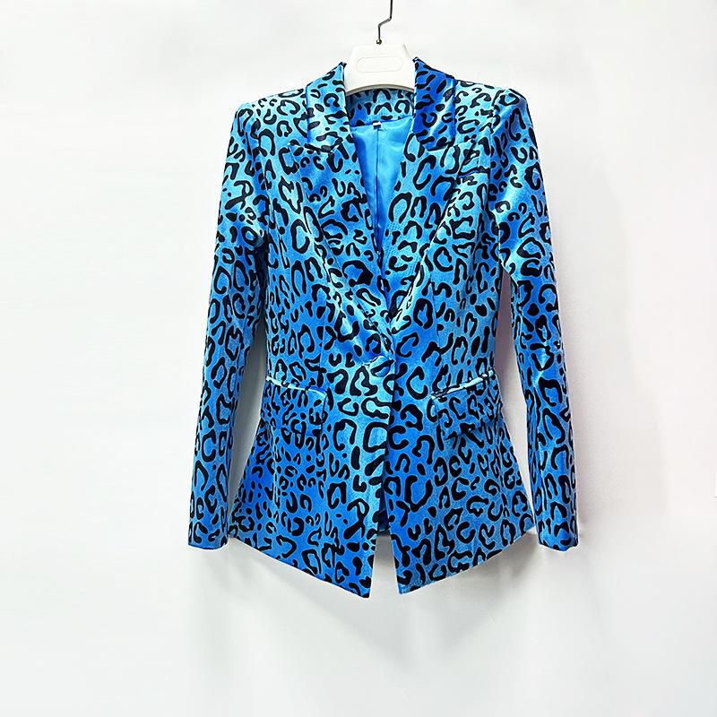 Leopard Print Single Button Blazer & Flared Floor Pants 2-Piece Suit Set