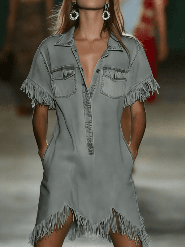 Tassel Denim Shirt Dress