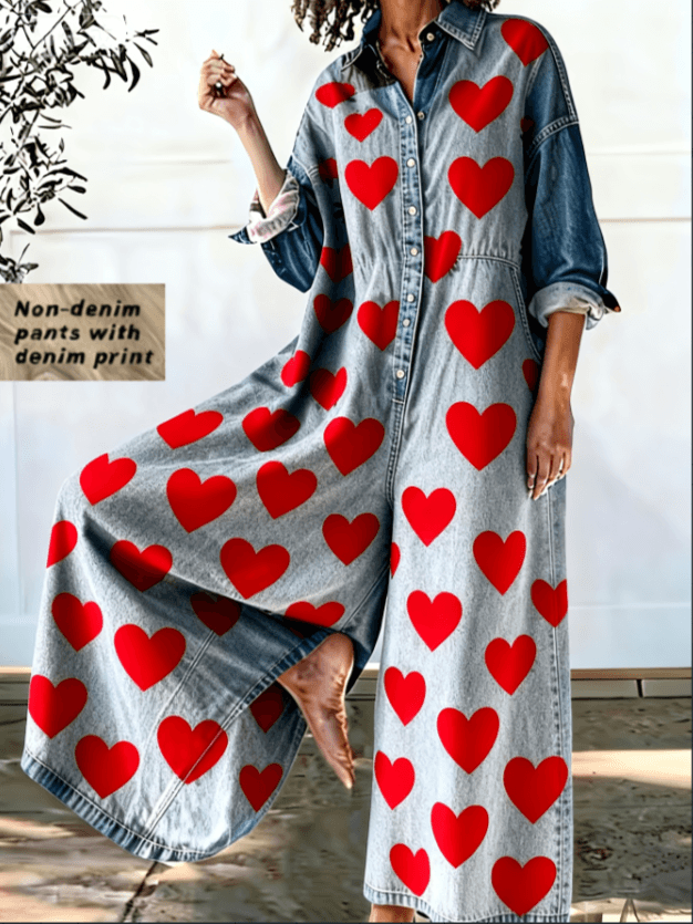 Loose-fitting Long-sleeved Casual Jumpsuit With Patchwork Design