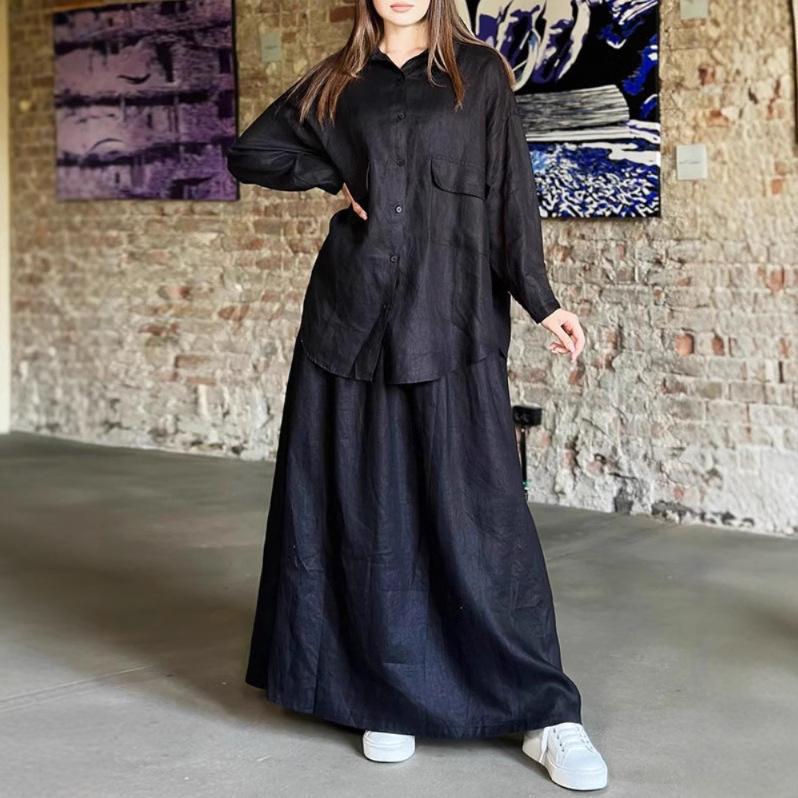 Women's Long-Sleeve Shirt Dress Casual Set