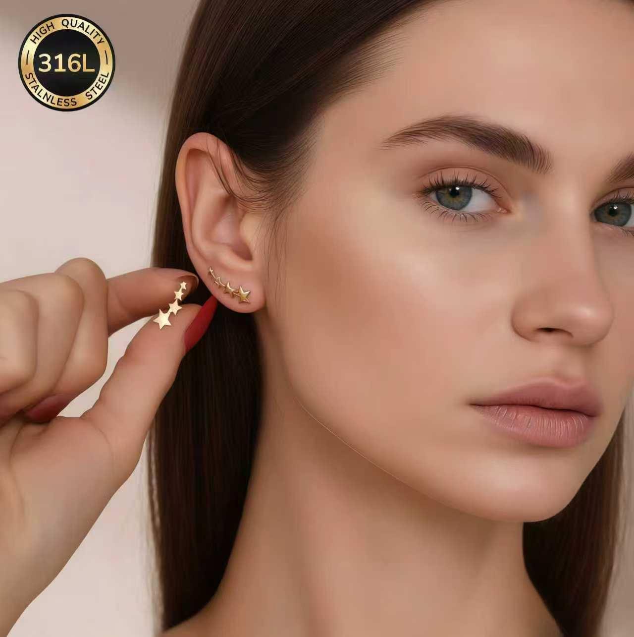European And American-style 316L Stainless Steel Star Stud Earrings