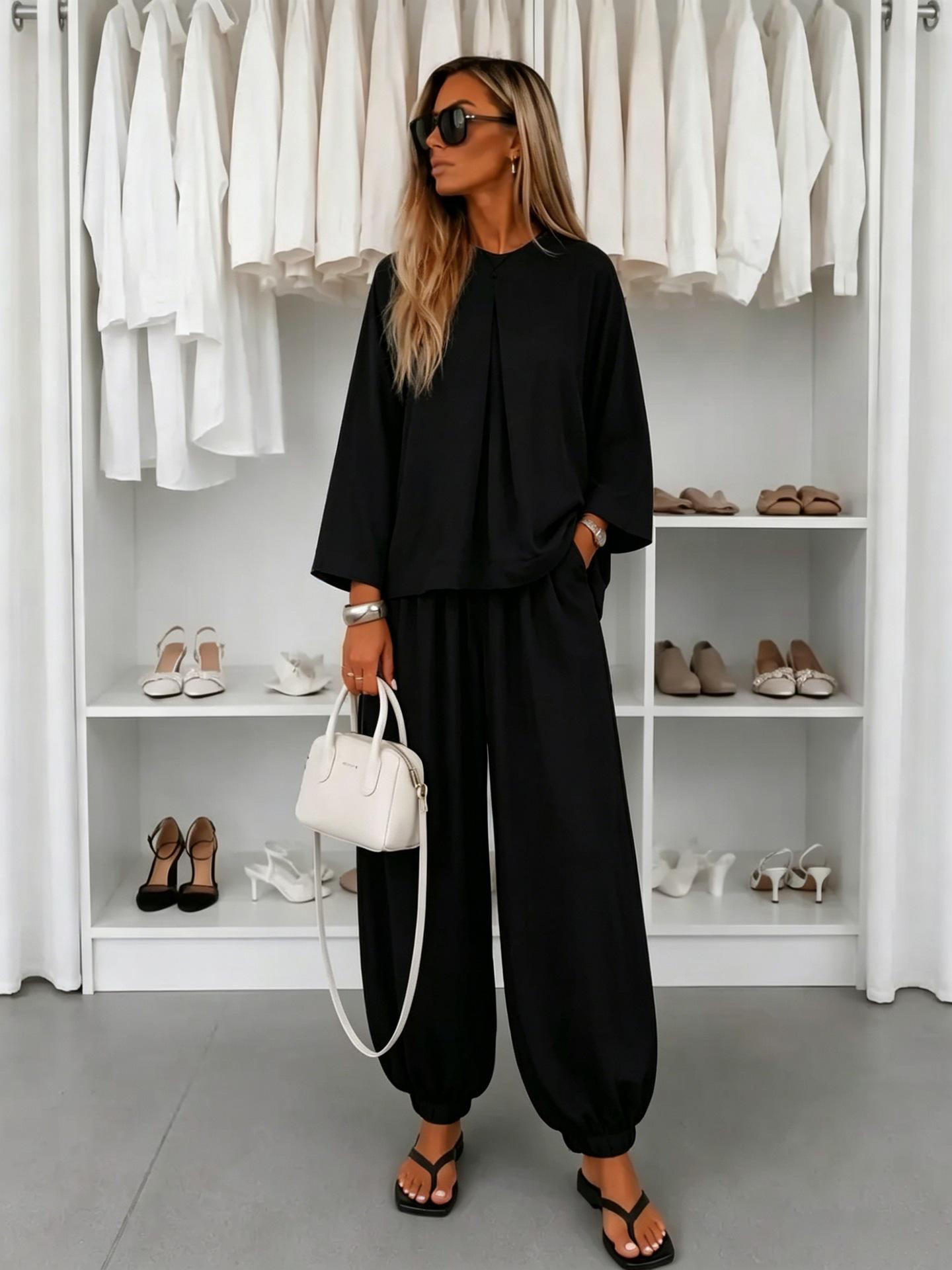 Womens Fashionable Ankle-Tie Harem Pants Two-Piece Set