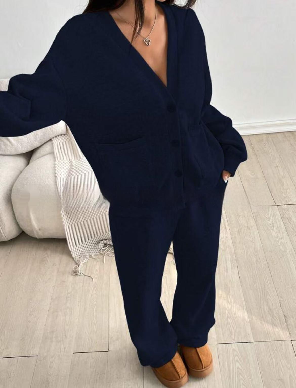 Autumn And Winter Women's Cardigan Jacket Wide Leg Pants Casual Suit