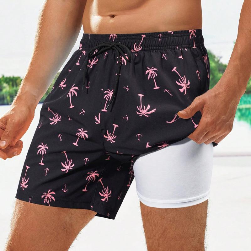European And American Swimming Trunks Beach Pants Two-in-one Men's Anti-embarrassment