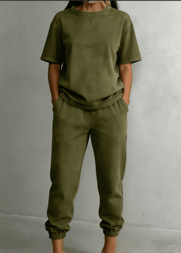 Washed Cotton Short Sleeved Leg Binding Casual Two-piece Set
