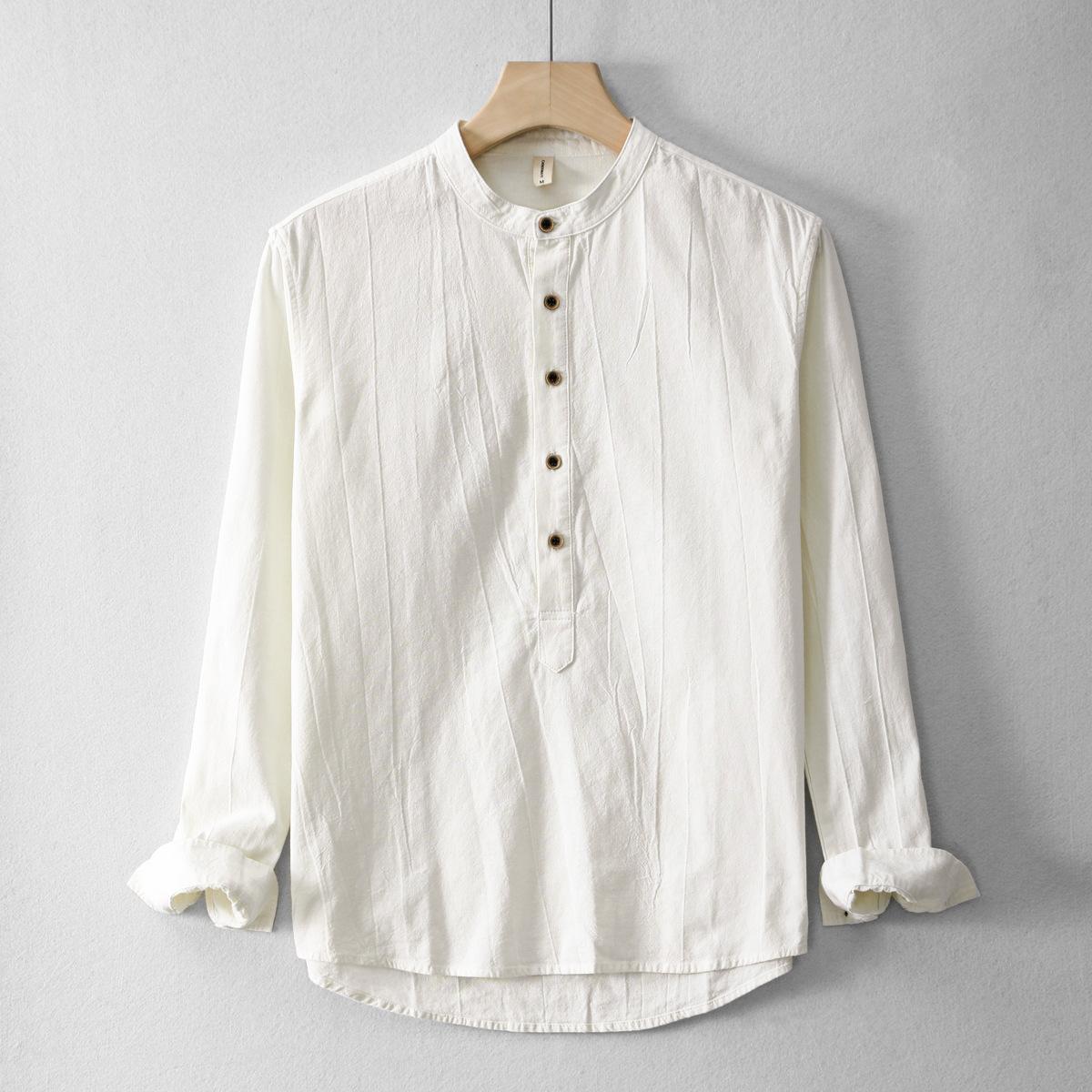 New Mens Ramie Minimalist Casual Shirt