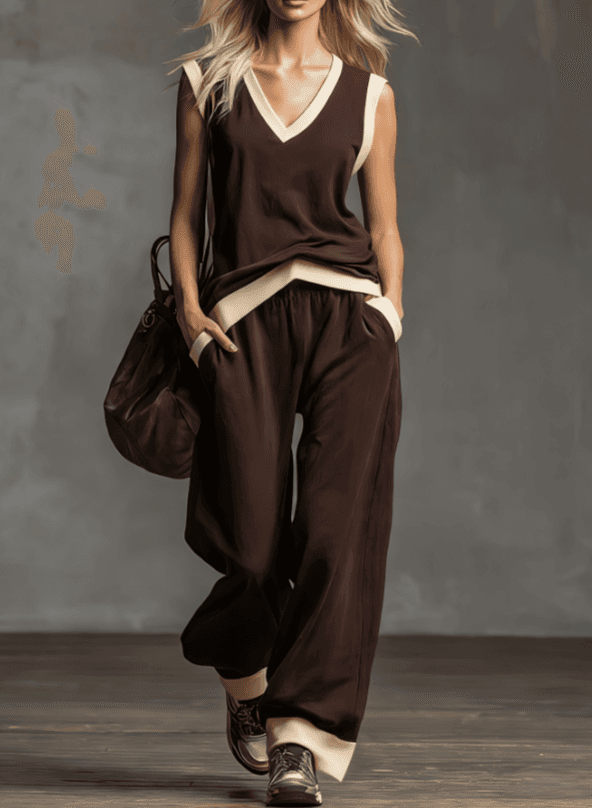 V-neck Sleeveless Wide Leg Set
