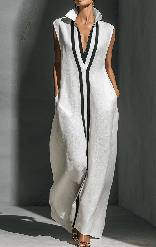 2026Cotton-linen Long Skirt With A Turn-down Collar