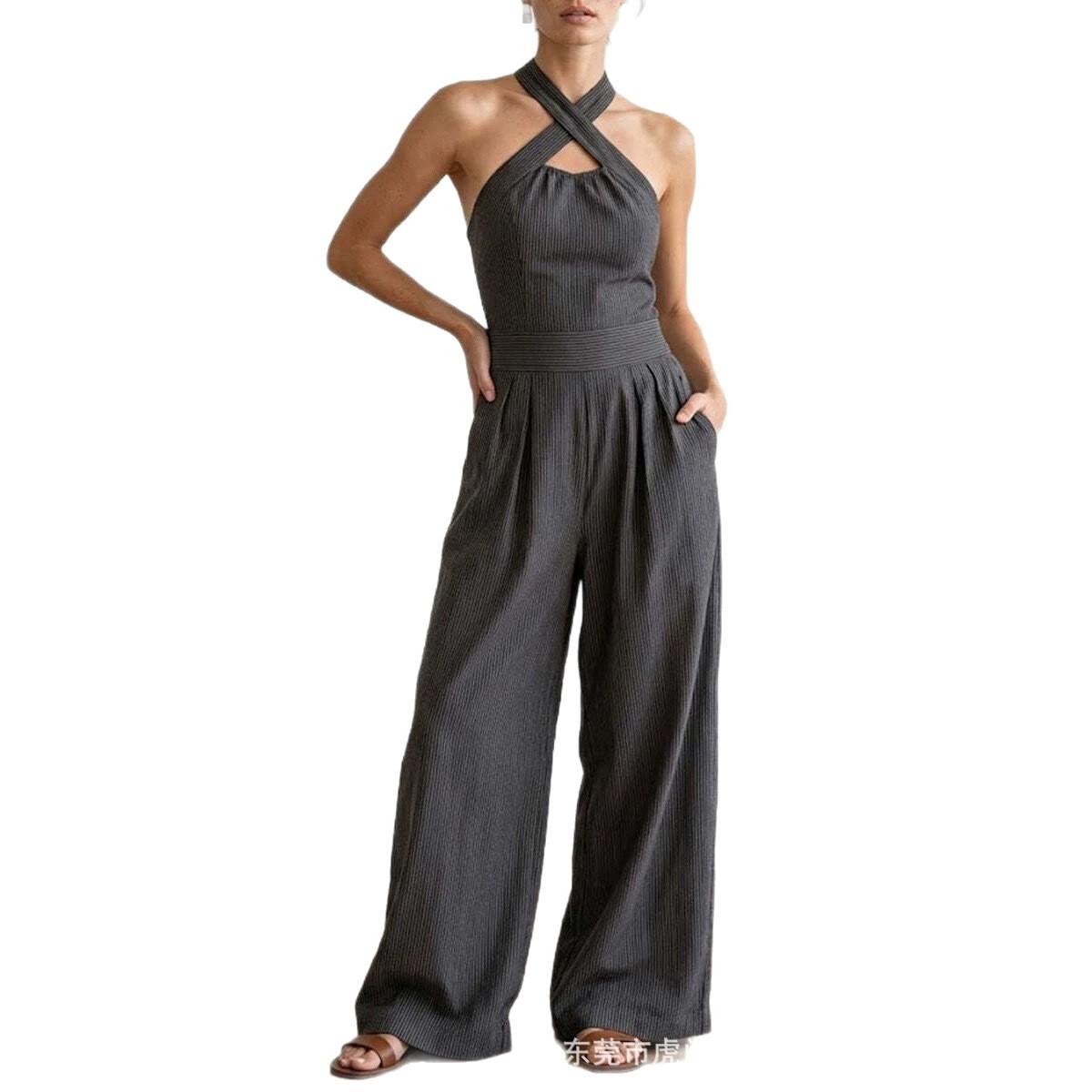 Off-shoulder Sleeveless Crossover Halter Jumpsuit