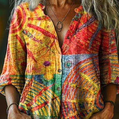 Womens Versatile Printed Long-sleeve Blouse