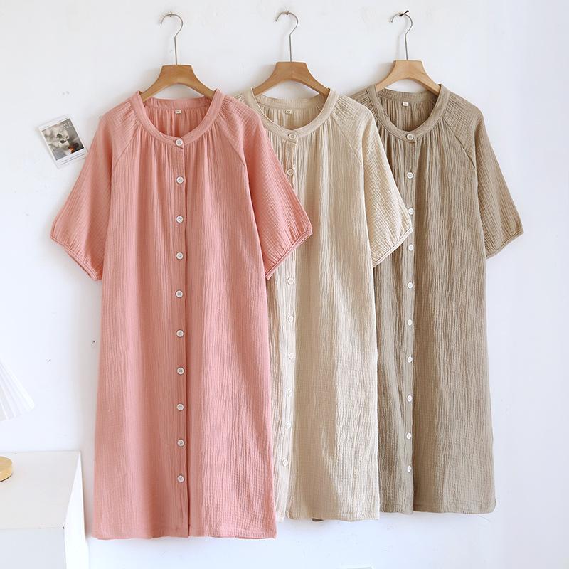 Japanese Crepe Pure Cotton Nightdress Women's Loose Homewear