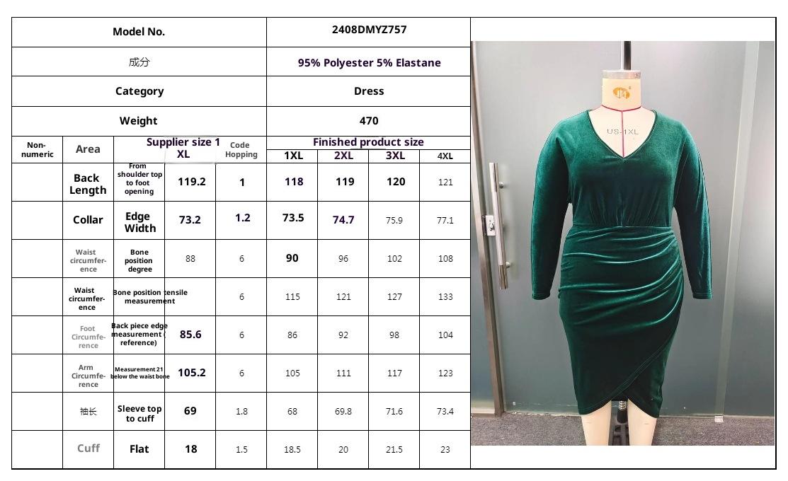 Plus Size Long Sleeve Slim Fit High Waist Dress