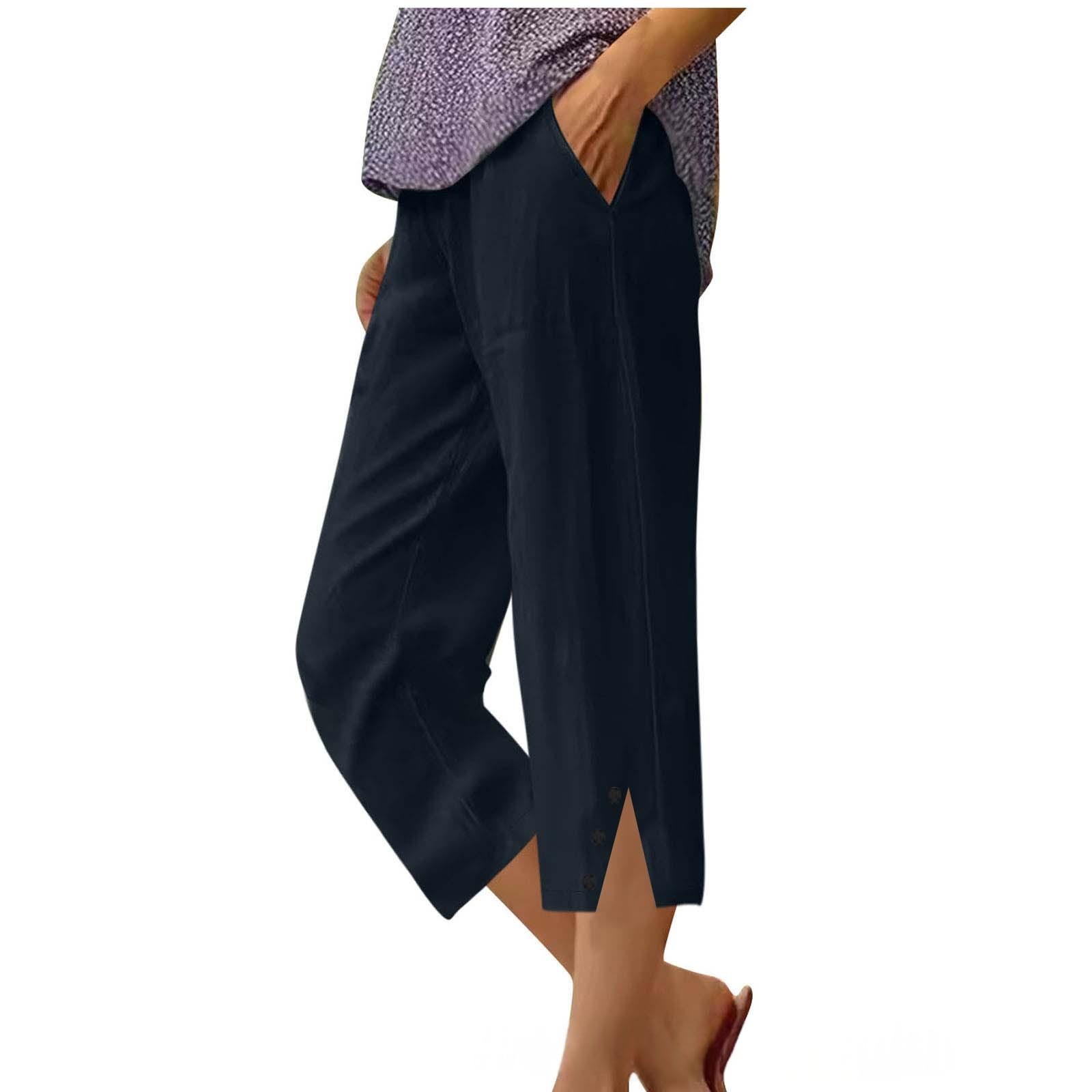 Womens Solid-color Casual Loose-fit Pants With Pockets