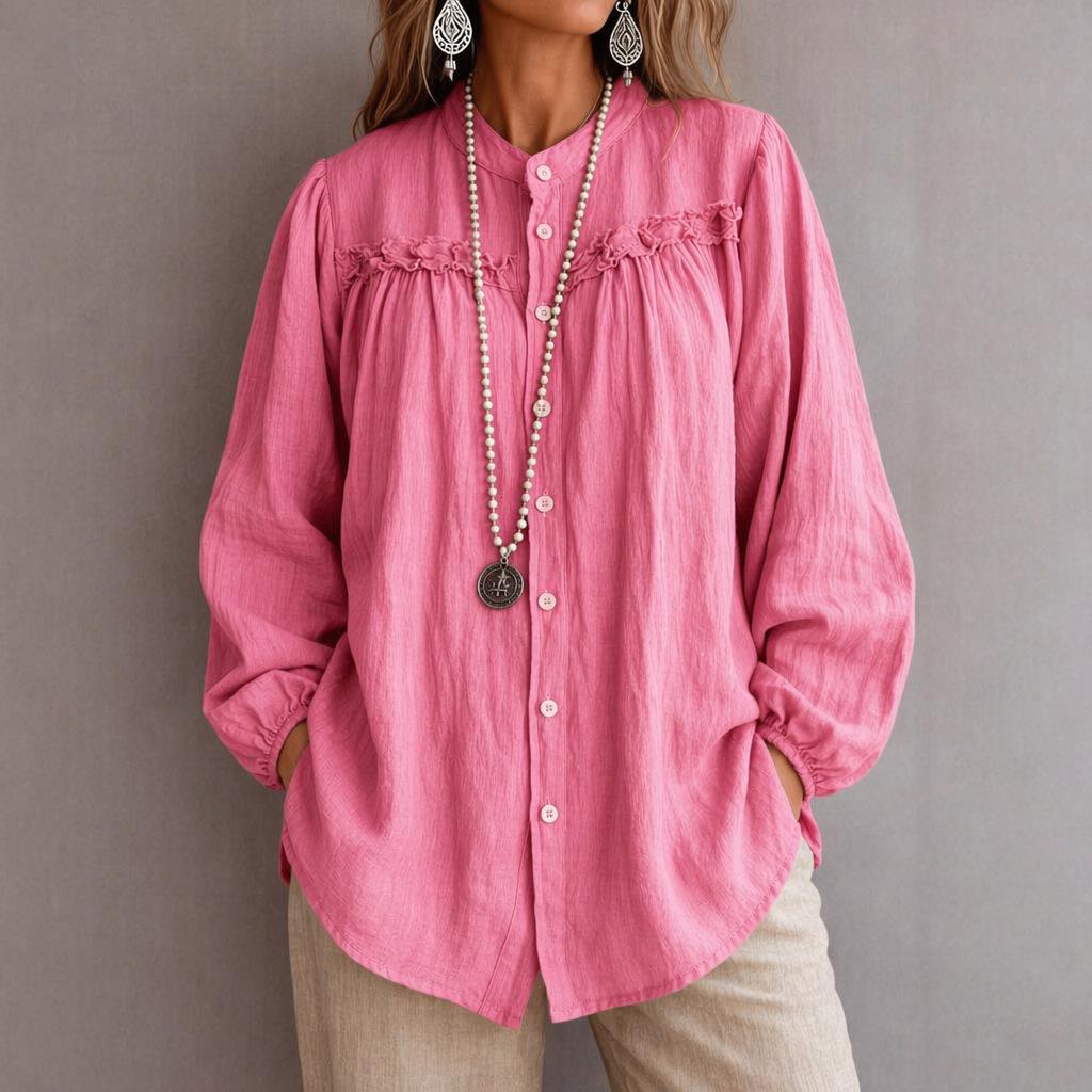 Embroidered Hollow-out Crew-neck Loose-fitting Versatile Long-sleeve Shirt