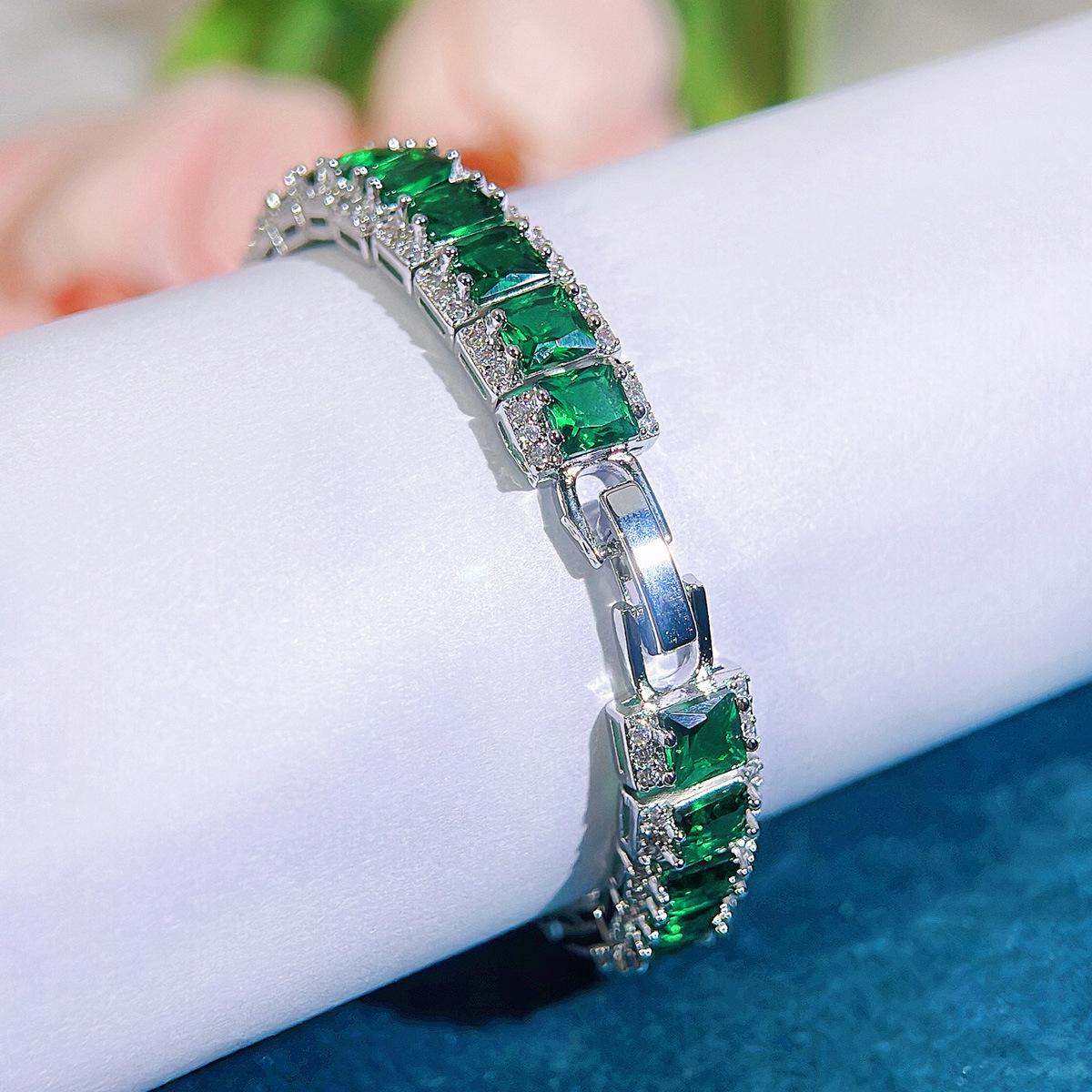 Olive Green Square Diamond Bracelet For Women