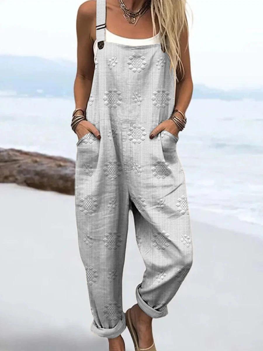 Women's Vintage Print Jumpsuit Loose Sleeveless Design Sexy