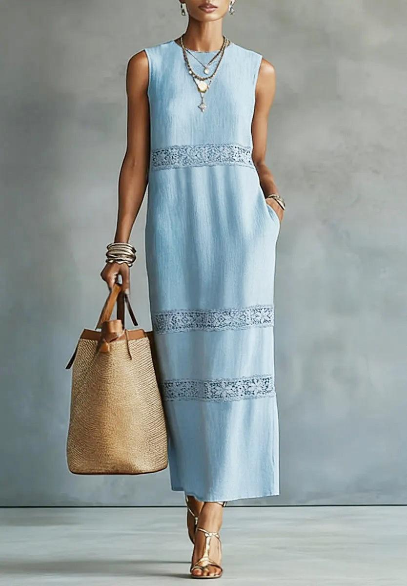 Womens Elegant Solid-color Lace Casual Dress