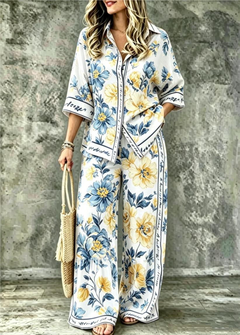 Spring Summer Womens Shirt Set With Digital Print