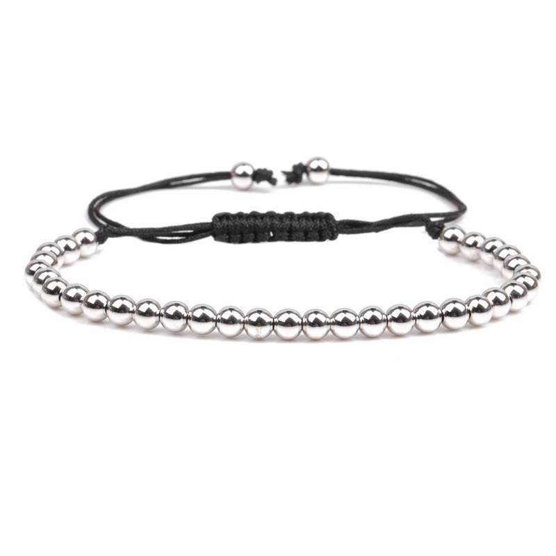 European And American-style Solid-color Silver-bead Braided Bracelet