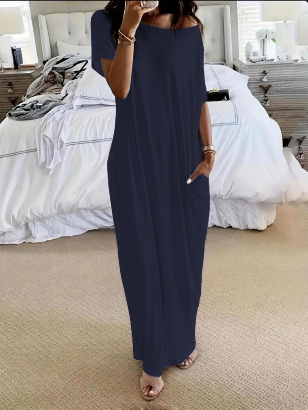 Women's Solid Color Short Sleeve And Long Pattern Casual Dress