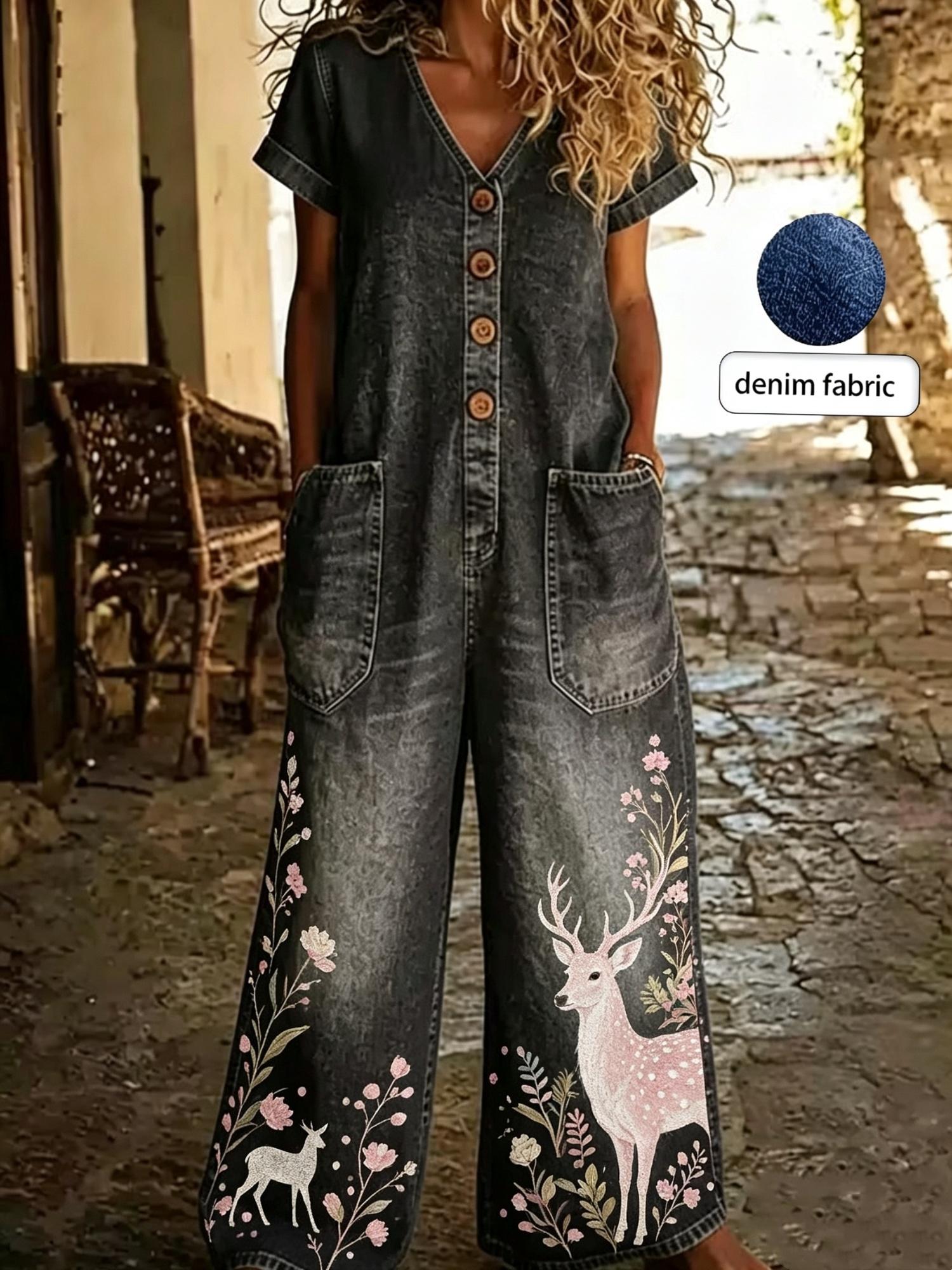 Buttoned Pockets Comfortable Short Sleeves Casual One-piece Wide-leg Jumpsuit
