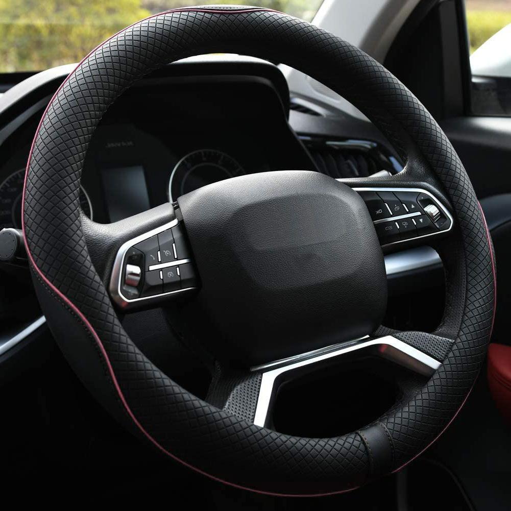 Embossed All-Season Universal Leather Steering Wheel Cover