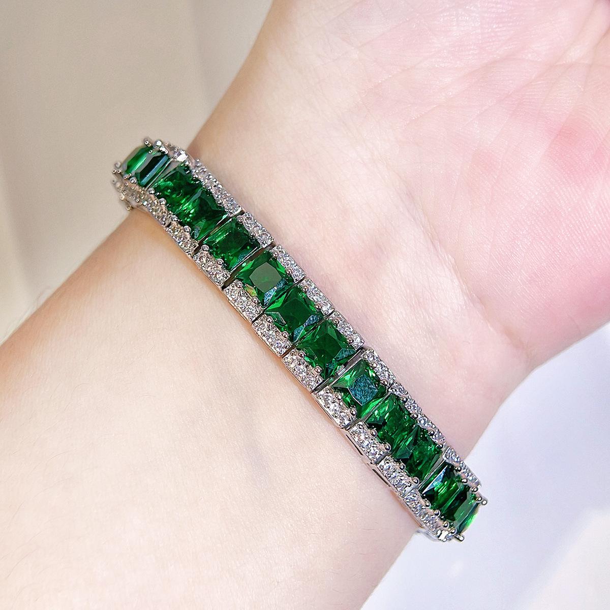 Olive Green Square Diamond Bracelet For Women